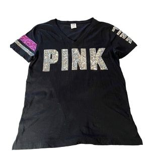 PINK Black sequence sparkley T-Shirt Medium